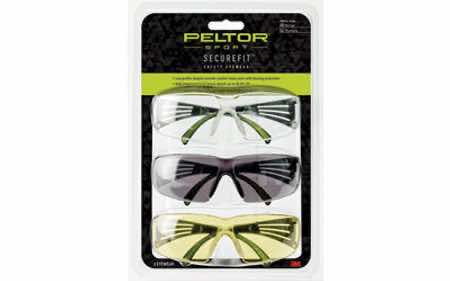 Peltor SF4003PK6 Sport SecureFit 400 Adult Clear/Amber/Gray Lens Anti-Scratch Polycarbonate Black Frame 3 Pack