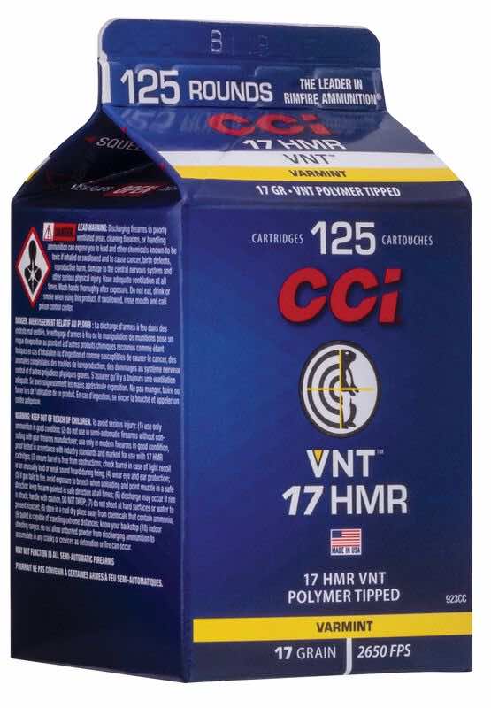 CCI 923CC VNT Rimfire 17 HMR 17 gr Varmint Tipped 125 Per Box/ 10 Case
