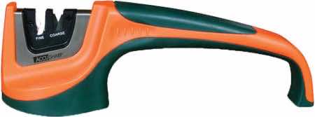 AccuSharp 039C Pull-Through Sharpener Hand Held Fine, Coarse Tungsten Carbide and Ceramic Sharpener Rubber Handle Black/Orange