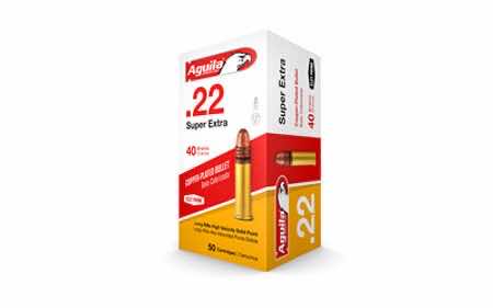 Aguila 1B220328 Super Extra Rimfire 22LR 40gr Copper Plated Solid Point 50 Per Box/40 Case