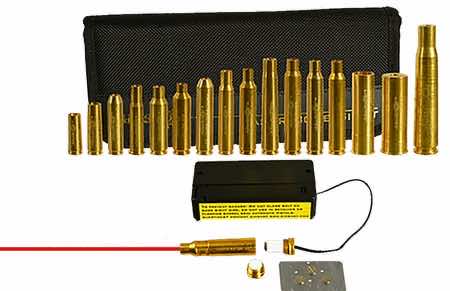 AimShot Master Kit Multi-Caliber Bore Sight with Red 650nM Laser, Uses L736 Button Cell Batteries & 2 AAA Batteries for Battery Pack for Rifles (Batteries Not Included)