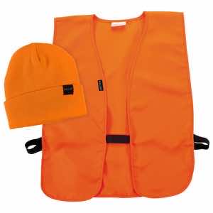 Allen 2394 Safety Vest & Cap Combo Orange Polyester Vest/Knit Cap