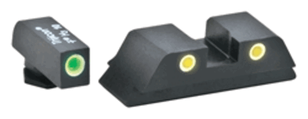 AmeriGlo GL121 Classic Tritium Sight for Glock Black | Green Tritium with White Outline Front Sight Yellow Tritium with White Outline Rear Sight Set