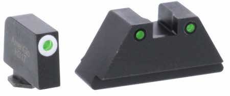 AmeriGlo GL152 Optic Compatible Sight Set for Glock Black | XL Tall Green Tritium with White Outline Front Sight XL Tall Green Tritium with Black Outline Rear Sight