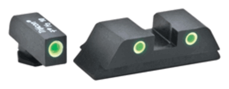 AmeriGlo GL119 Classic Tritium Sight for Glock Black | Green Tritium with White Outline Front and Rear Set