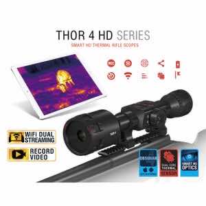ATN TIWST4381A Thor 4 384 Thermal Rifle Scope Black Anodized 1.25-5x Multi Reticle 384x288, 60Hz Resolution Features Rangefinder