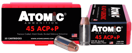 Atomic Ammunition 00433 Pistol Precision Craft 45 ACP +P 230 gr Bonded Match Hollow Point 50 Per Box/ 10 Case