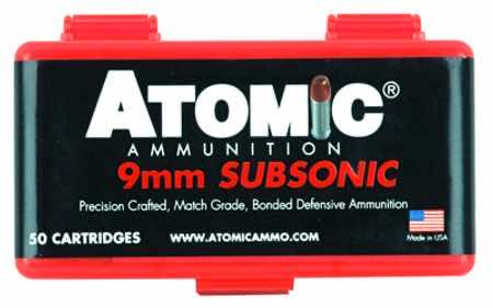 Atomic Ammunition 00438 Pistol Subsonic 9mm Luger 147 gr Bonded Match Hollow Point 50 Per Box/ 10 Case