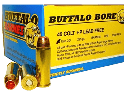 Buffalo Bore Ammunition 3G20 Buffalo-Barnes Strictly Business 45 Colt +P 225 gr Barnes VOR TX XPB Lead Free 20 Per Box/ 12 Case