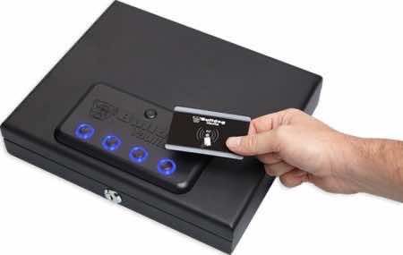 Bulldog BD4055B Magnum Top Load Vault Fingerprint ID Entry Black Powder Coat Steel Holds 1 Handgun 11.50