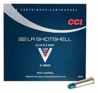 CCI 0039 Rimfire Shotshell 22 LR 31 gr #12 Shot 20 Per Box/ 100 Case