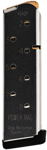 CMC Products 14132 Power Mag 8rd 45 ACP Fits 1911 Officer Stainless Steel w/ Black Base Pad