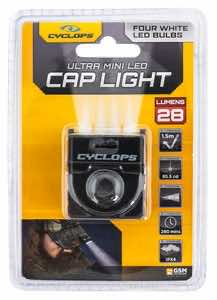 Cyclops CYCHCBLKW Ultimate Hat Clip Light 4 LED White LED Bulb Black Anodized 60 Meters Distance