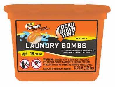 Dead Down Wind 118318 Laundry Bombs Odor Eliminator Unscented Scent 12.24 oz Tub 18 count