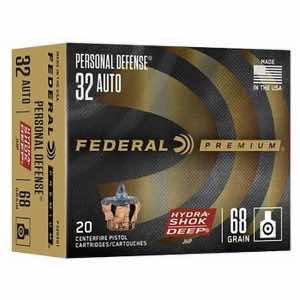 Federal P32HSD1 Hydra-Shok Deep Personal Defense 32ACP 68gr Jacketed Hollow Point 20 Per Box/10 Case
