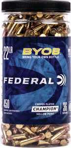 Federal 750BTL450 Champion Training BYOB 22 LR 36 gr Copper Plated Hollow Point 450 Per Box/ 8 Case