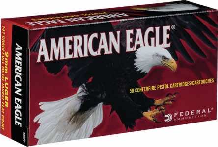 Federal AE9FP American Eagle Handgun 9mm Luger 147 gr Full Metal Jacket Flat Point 50 Per Box/ 20 Case
