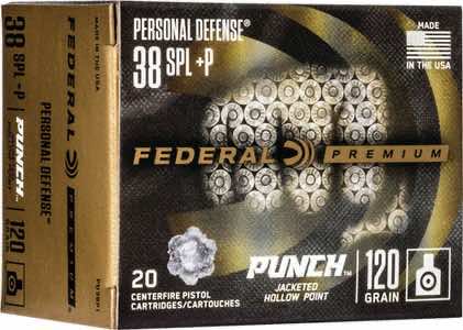Federal PD38P1 Premium Personal Defense Punch 38 Special +P 120 gr Jacketed Hollow Point 20 Per Box/ 10 Case