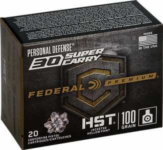 Federal P30HST1S Premium Personal Defense HST 30 Super Carry 100 gr HST Jacketed Hollow Point 20 Per Box/ 10 Case
