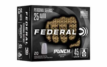 Federal PD25P1 25 ACP 45 gr Punch Hollow Point 20 Per Box/ 10 Case