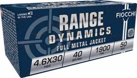 Fiocchi 46EXA Range Dynamics 4.6x30mm H&K 40 gr Full Metal Jacket 50 Per Box/ 20 Case
