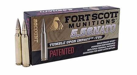 Fort Scott Munitions 556062SBV1 Tumble Upon Impact (TUI) 5.56x45mm NATO 62 gr Solid Brass Spun 20 Per Box/ 25 Case