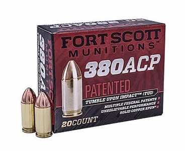 Fort Scott Munitions 380095SCV Tumble Upon Impact (TUI) 380 ACP 95 gr Solid Copper Spun 20 Per Box/ 25 Case