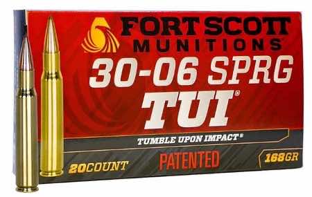 Fort Scott Munitions 3006168SCV Tumble Upon Impact (TUI) Rifle 30-06 Springfield 168 gr Solid Copper Spun 20 Per Box/ 10 Case