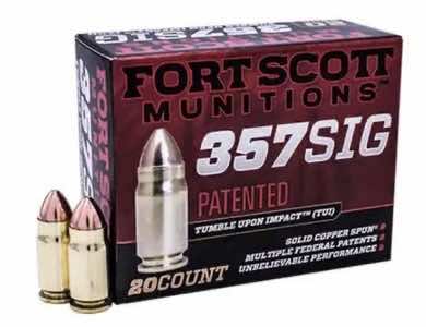 Fort Scott Munitions 357SIG095SCV Tumble Upon Impact (TUI) 357 Sig 95 gr Solid Copper Spun 20 Per Box/ 25 Case
