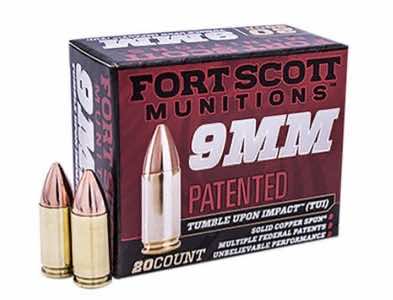 Fort Scott Munitions 9MM080SCVNIC Tumble Upon Impact (TUI) 9mmLuger 80gr Solid Copper Spun 20 Per Box/25 Case