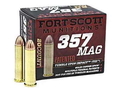 Fort Scott Munitions 357MAG125SCV Tumble Upon Impact (TUI) 357 Mag 125 gr Solid Copper Spun 20 Per Box/ 25 Case