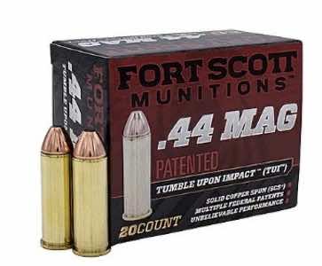 Fort Scott Munitions 44MAG200SCV Tumble Upon Impact (TUI) 44 Rem Mag 200 gr Solid Copper Spun 20 Per Box/ 25 Case