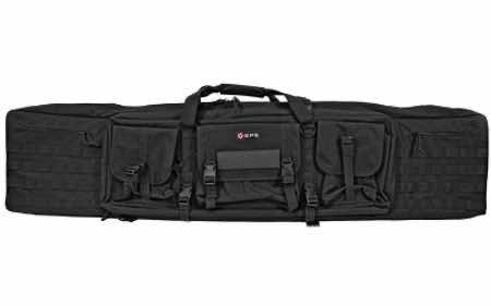 GPS Bags DRC55 Double Rifle Case Black 600D Polyester w/ 2 Padded Pistol Sleeves MOLLE Webbing & Lockable Zippers
