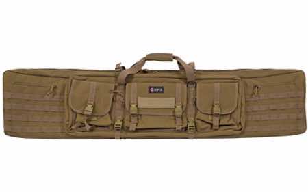 GPS Bags DRC55FDE Double Rifle Case Flat Dark Earth 600D Polyester w/ 2 Padded Pistol Sleeves MOLLE Webbing & Lockable Zippers