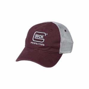 Glock AP95881 Relaxed Maroon Mesh Hat, Distressed Denim-Like Fabric Front w/Mesh Back, Unstructured Fit w/Snapback, Embroidered Glock Log