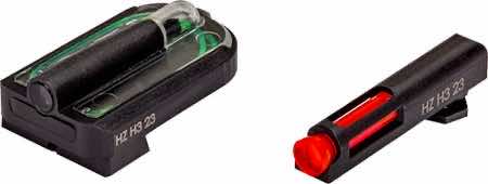 HiViz GLMFD21 FastDot H3 Sight Set for Glock 2 Dot Red Fiber Optic Front/Green Tritium Rear/Black Frame Compatible w/ All Glock MOS 9mm/.40 S&W/.357 Sig Front Post/Rear Dovetail Mount