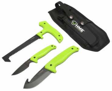 HME KN3PFK 3-Piece Field Kit Fixed 420HC Stainless Steel Black Oxide Thermoplastic Rubber Green 9.50
