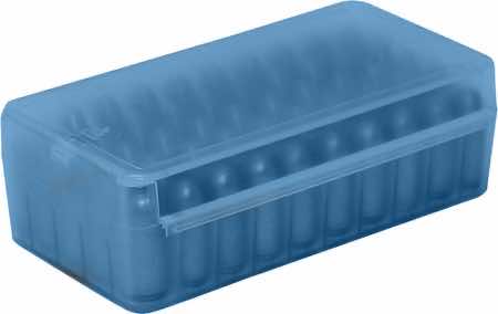 MTM Case-Gard P50SS-9M-24 Side-Slide Ammo Box Multi-Caliber Handgun Clear Blue Plastic 50rd