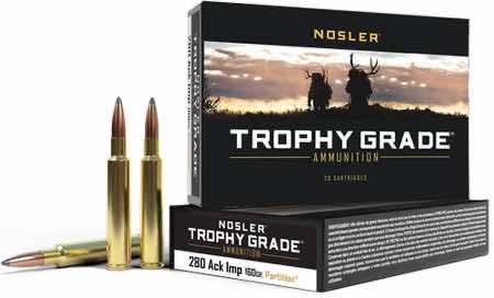 Nosler 60044 Trophy Grade 280 Ackley Improved 160 gr Nosler Spitzer Partition 20 Per Box/ 10 Case