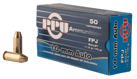 PPU PPH10F Handgun 10mmAuto 170gr Flat Point Jacketed 50 Per Box/10 Case