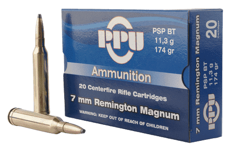 PPU PP7RM2 Standard Rifle 7mm Rem Mag 174 gr Pointed Soft Point Boat Tail 20 Per Box/ 10 Case