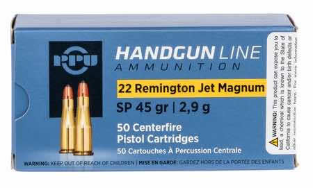 PPU PPH22RJ Handgun 22 Rem Jet Mag 45 gr Soft Point 50 Per Box/ 10 Case