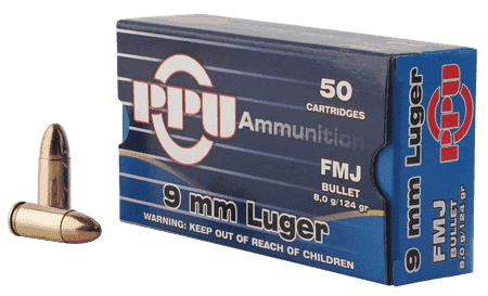 PPU PPH9F2 Handgun 9mm Luger 124 gr Full Metal Jacket 50 Per Box/ 20 Case