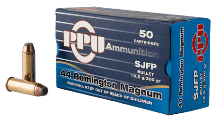 PPU PPH44MF Handgun 44 Rem Mag 300 gr Semi Jacketed Flat Point 50 Per Box/ 10 Case
