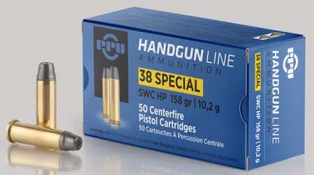 PPU PPH38SH Handgun 38 Special 158 gr Semi Wadcutter Hollow Point 50 Per Box/ 10 Case