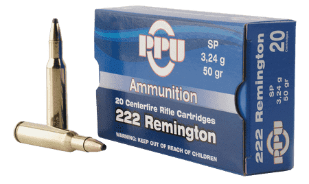 PPU PP222 Standard Rifle 222 Rem 50 gr Soft Point 20 Per Box/ 50 Case