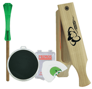Primos 272 Turkey Caller Starter Pack Attracts Turkeys, Includes Sonic Dome Mouth Call, Sonic Dome Slate Call, Slim Striker & Double Sided Box Call