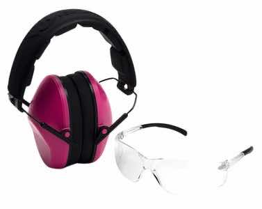 Pyramex VGCOMBO210 Low-Profile Combo Kit Scratch Resistant Clear Lens & Frame with Rubber Temple Tips Pink Low-Profile Earmuffs