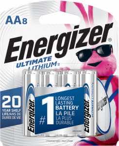 Energizer L91SBP8H3 AA Ultimate Lithium Silver 1.5V Lithium, Qty (8) Single Pack