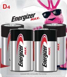 Energizer E95BP4 MAX D Batteries Black & Silver Alkaline 1.5 Volt, Qty (4) Single Pack